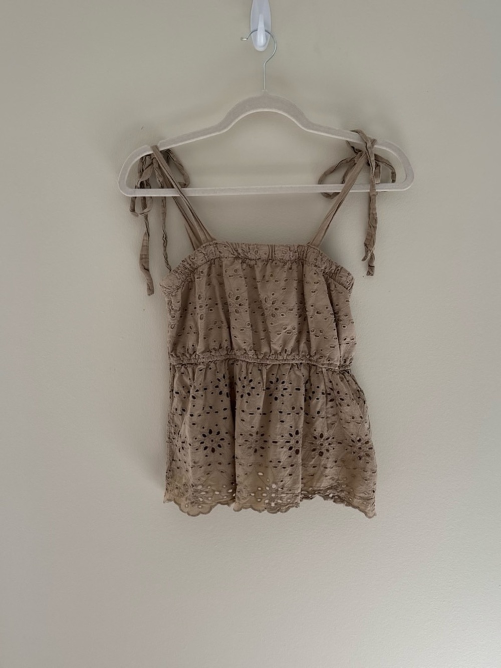 American Eagle Outfitters Beige Eyelet Tie-Shoulder Cami